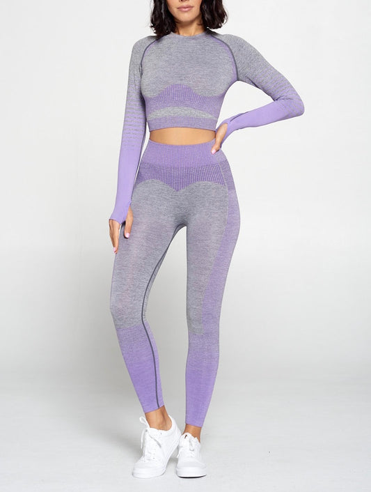 Fitness sports Long sleeve crop top with seamless leggings