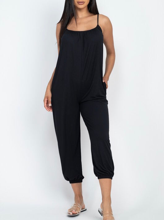 Spaghetti strap solid jumpsuit