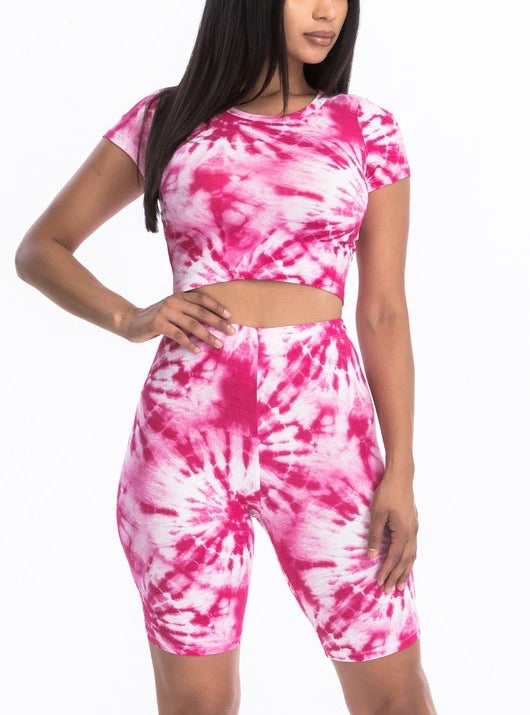 Tie dye crop and biker set